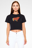 Kurban Bayramı Baskılı Siyah Crop Top Kadın Tişört - Tshirt