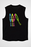 Kürek - Paddle Boarding Baskılı Unisex Siyah Kolsuz Tişört