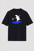 Kürek - Paddle Boarding Baskılı Unisex Siyah Oversize Tişört