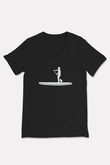 Kürek - Paddle Boarding Baskılı Unisex Siyah V Yaka Tişört
