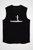 Kürek - Paddle Boarding Baskılı Unisex Siyah Kolsuz Tişört