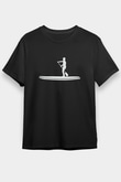 Kürek - Paddle Boarding Baskılı Unisex Siyah Tişört - Tshirt