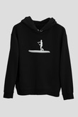 Kürek - Paddle Boarding Baskılı Unisex Siyah Kapüşonlu Sweatshirt