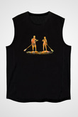 Kürek - Paddle Boarding Baskılı Unisex Siyah Kolsuz Tişört
