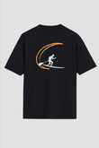 Kürek - Paddle Boarding Baskılı Unisex Siyah Oversize Tişört