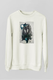 Kurt Baskılı Unisex Beyaz  Sweatshirt