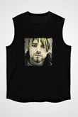 Kurt Cobain Baskılı Unisex Siyah Kolsuz Tişört