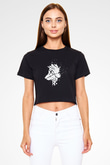 Kurt Siyah Crop Top Tişört