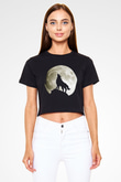 Kurt Siyah Crop Top Tişört