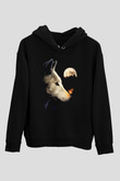Kurt ve Ay Temalı Siyah  Unisex Hoodie