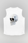 Kuru Kafa Skull Baskılı Unisex Beyaz  Kolsuz Tişört