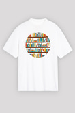 Kütüphaneci Beyaz Unisex Oversize Tişört T-Shirt