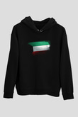 Kuveyt - Kuwait Bayrağı Baskılı Unisex Siyah Kapüşonlu Sweatshirt
