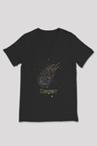 Kuyruklu Yıldız Baskılı Unisex V Yaka Siyah Tİşört - Tshirt
