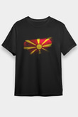 Kuzey Makedonya - North Macedonia Bayrağı Baskılı Unisex Siyah Tişört