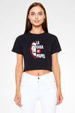 La casa de papel Siyah Crop Top Tişört