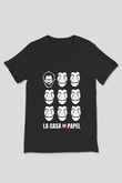 La casa de papel Siyah Unisex V Yaka Tişört T-Shirt