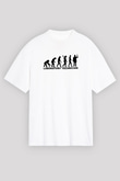 Laborant Evrimi Baskılı Unisex Oversize Beyaz Tişört - Tshirt