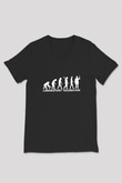 Laborant Evrimi Baskılı Unisex V Yaka Siyah Tİşört - Tshirt
