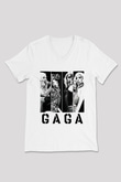 Lady Gaga Beyaz Unisex V Yaka Tişört T-Shirt