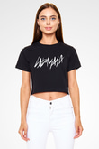 Lady Gaga Siyah Crop Top Tişört
