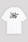 Lakros Baskılı Unisex Beyaz Oversize Tişört - Tshirt