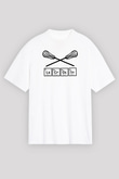 Lakros Baskılı Unisex Beyaz Oversize Tişört - Tshirt