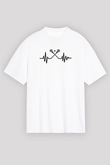 Lakros Baskılı Unisex Beyaz Oversize Tişört - Tshirt