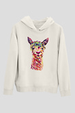 Lama Beyaz Unisex Kapşonlu Sweatshirt