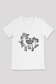 Lama Beyaz Unisex V Yaka Tişört T-Shirt