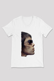 Lan Brown Baskılı Beyaz Unisex V Yaka Tişört - Tshirt