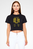 Lan Brown Baskılı Siyah Crop Top Kadın Tişört - Tshirt