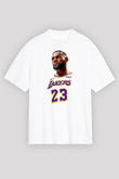 Lebron James Baskılı Beyaz Unisex Oversize Tişört - Tshirt