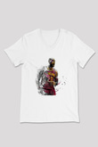 Lebron James Baskılı Beyaz Unisex V Yaka Tişört - Tshirt