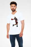 Lebron James Baskılı Beyaz Unisex V Yaka Tişört - Tshirt