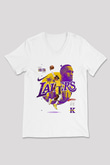 Lebron James Baskılı Beyaz Unisex V Yaka Tişört - Tshirt
