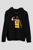 Lebron James Baskılı Unisex Siyah Kapüşonlu Sweatshirt