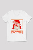 Led Zeppelin Beyaz Unisex V Yaka Tişört T-Shirt
