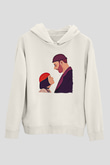 Leon Baskılı Beyaz Unisex Hoodie