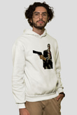 Leon Baskılı Beyaz Unisex Hoodie