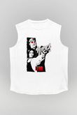 Leon Baskılı Beyaz Unisex Kolsuz Tişört - Tshirt