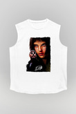 Leon Baskılı Beyaz Unisex Kolsuz Tişört - Tshirt