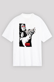 Leon Baskılı Beyaz Unisex Oversize Tişört - Tshirt
