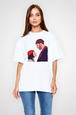 Leon Baskılı Beyaz Unisex Oversize Tişört - Tshirt