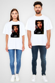 Leon Baskılı Beyaz Unisex Oversize Tişört - Tshirt