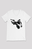 Leon Baskılı Beyaz Unisex V Yaka Tişört - Tshirt