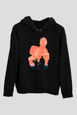 Leon Baskılı Unisex Siyah Hoodie