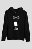 Leon Baskılı Unisex Siyah Hoodie