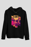 Leon Baskılı Unisex Siyah Hoodie