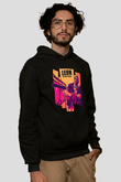 Leon Baskılı Unisex Siyah Hoodie